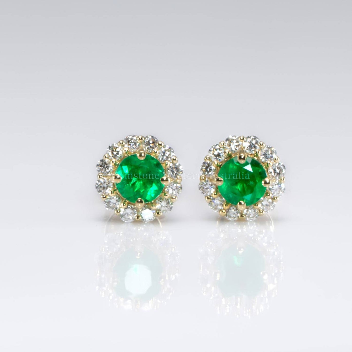 18K Gold Emerald Diamond Earrings| Colombian Emeralds and Diamonds Stud Earrings