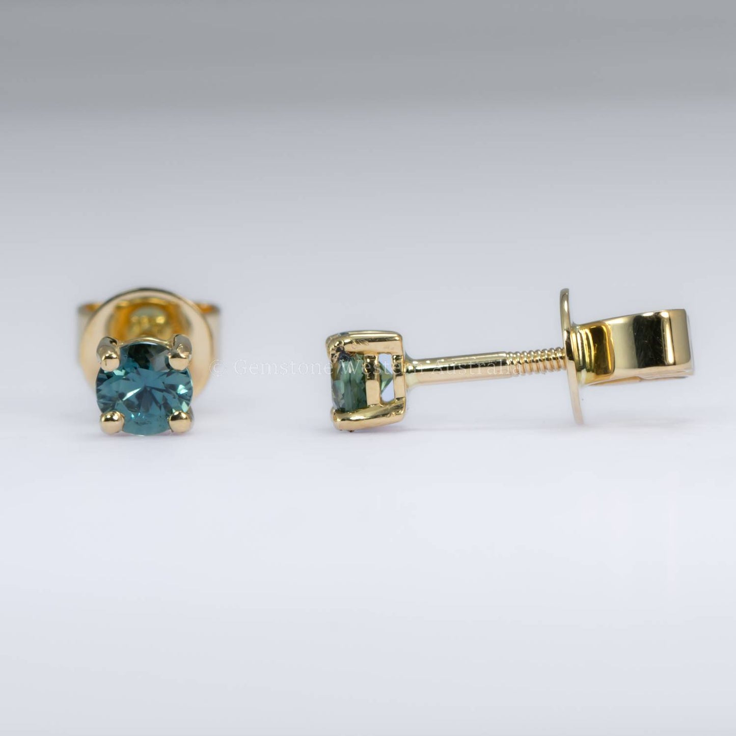 Australian Teal Sapphire Stud Earrings in 18K Yellow Gold - 0.42ct
