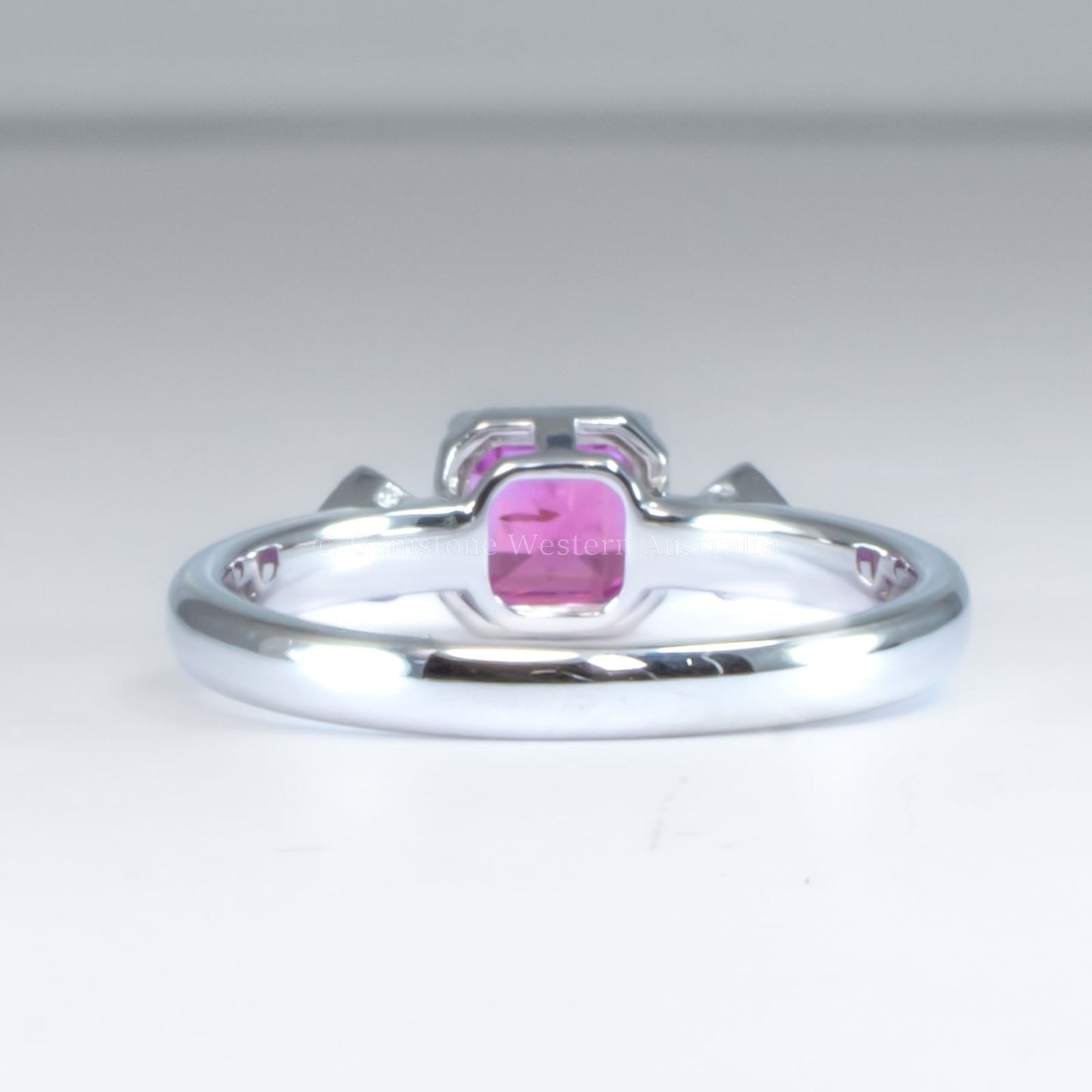 1.05ct Natural Unheated Emerald Cut Pink Sapphire Ring in Platinum 950 with Diamond Accents and Filigree Detail