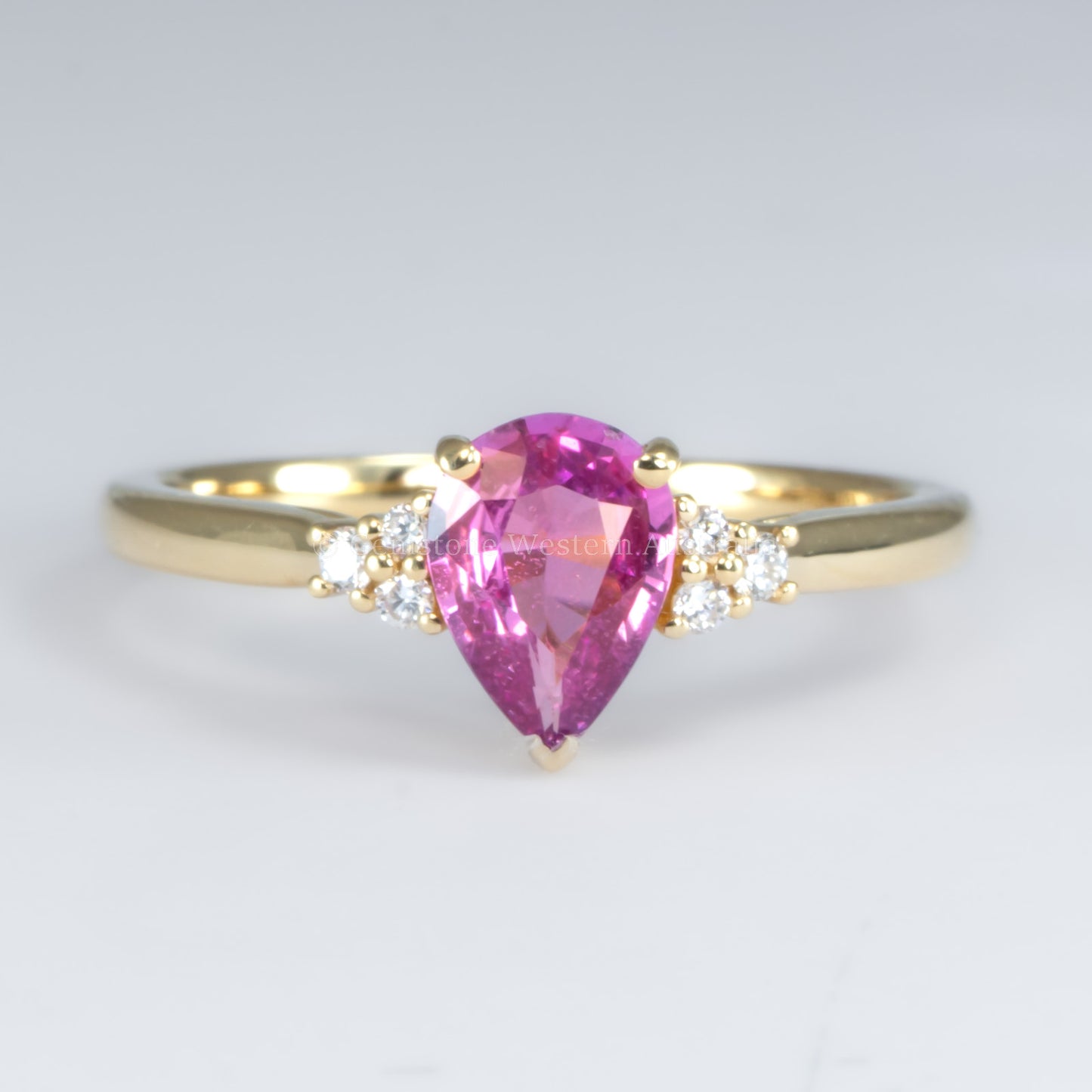 Pear Cut Natural Unheated Pink Sapphire Ring in 18K Yellow Gold
