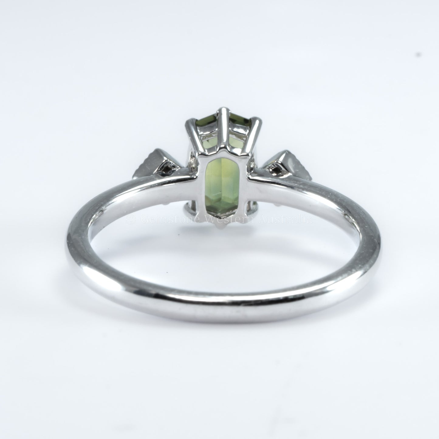 0.81ct Natural Party Green Sapphire Hexagonal Ring in Platinum with Diamonds