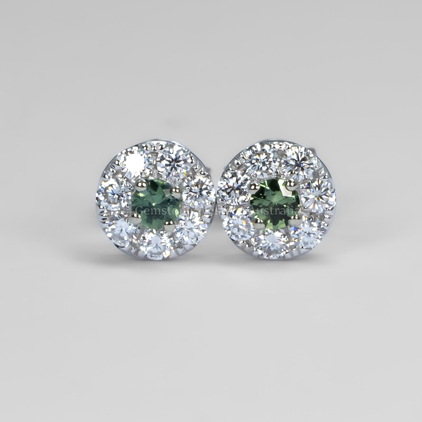 Australian Teal Sapphire Halo Stud Earrings in 9K Gold