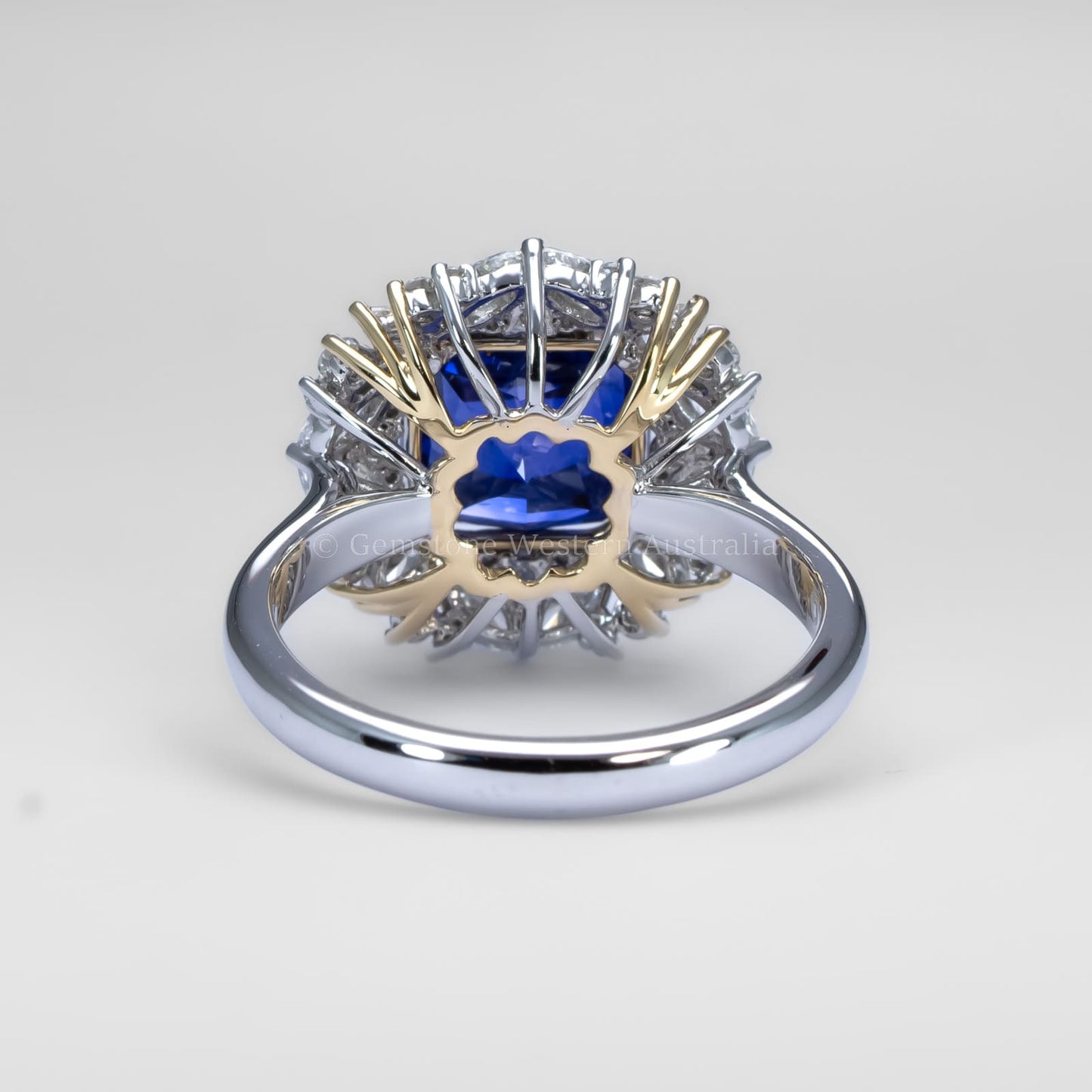 5.14ct Natural Blue Sapphire and Diamond Halo Dress Ring in Platinum and 18K Yellow Gold
