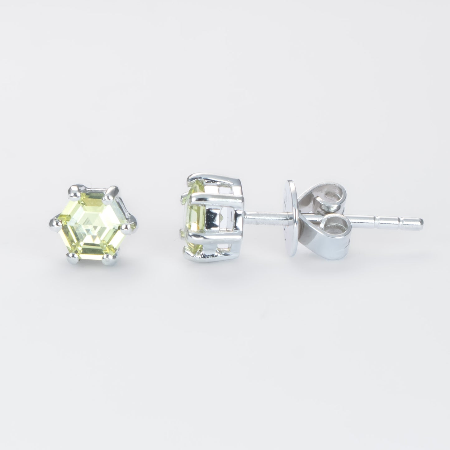 Lime Green Sapphire Studs in Platinum with Hexagonal Cut Sapphires
