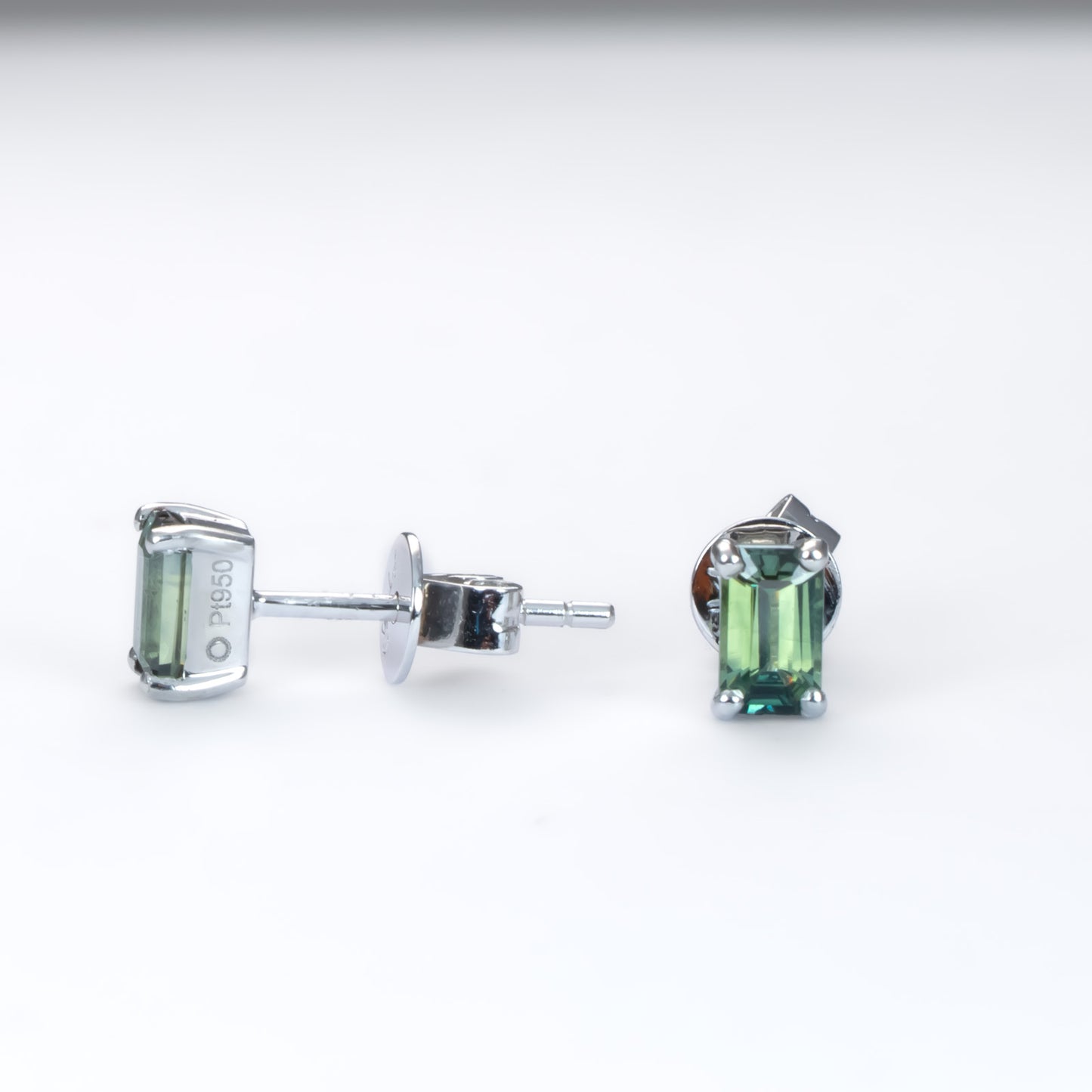 Teal Sapphire Stud Earrings in Platinum with Emerald Cut Australian Sapphires