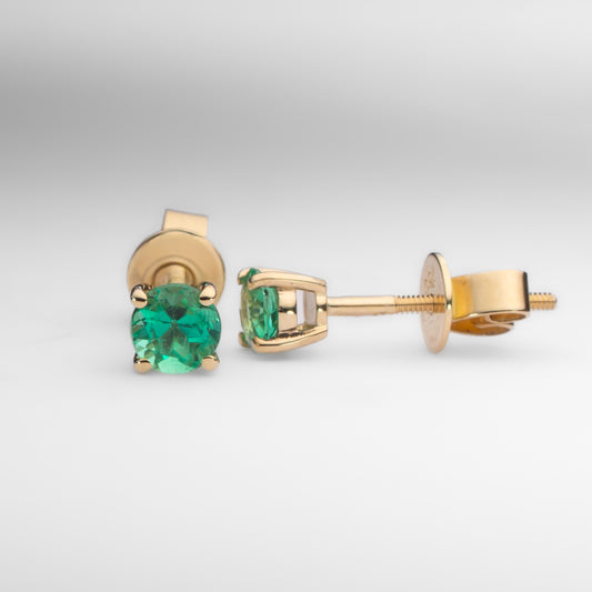 Colombian Emerald Stud Earrings 0.56ct in 18K Yellow Gold