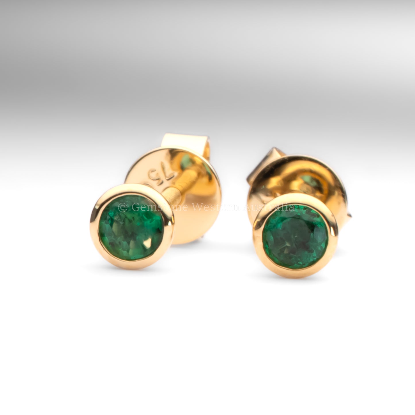 Natural Emerald Stud Earrings – Bezel Set in 18K Yellow Gold