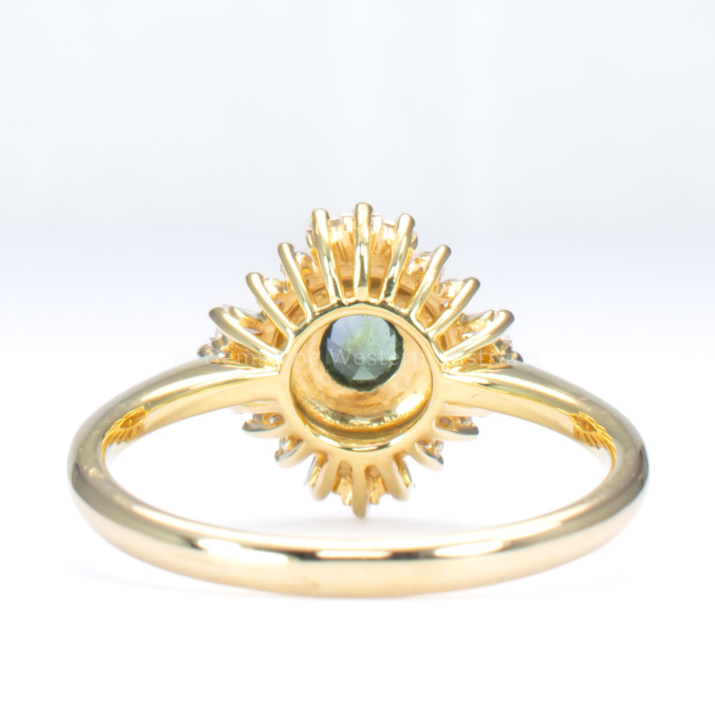 Round Teal Sapphire Bezel-Set Ring in 18K Yellow Gold