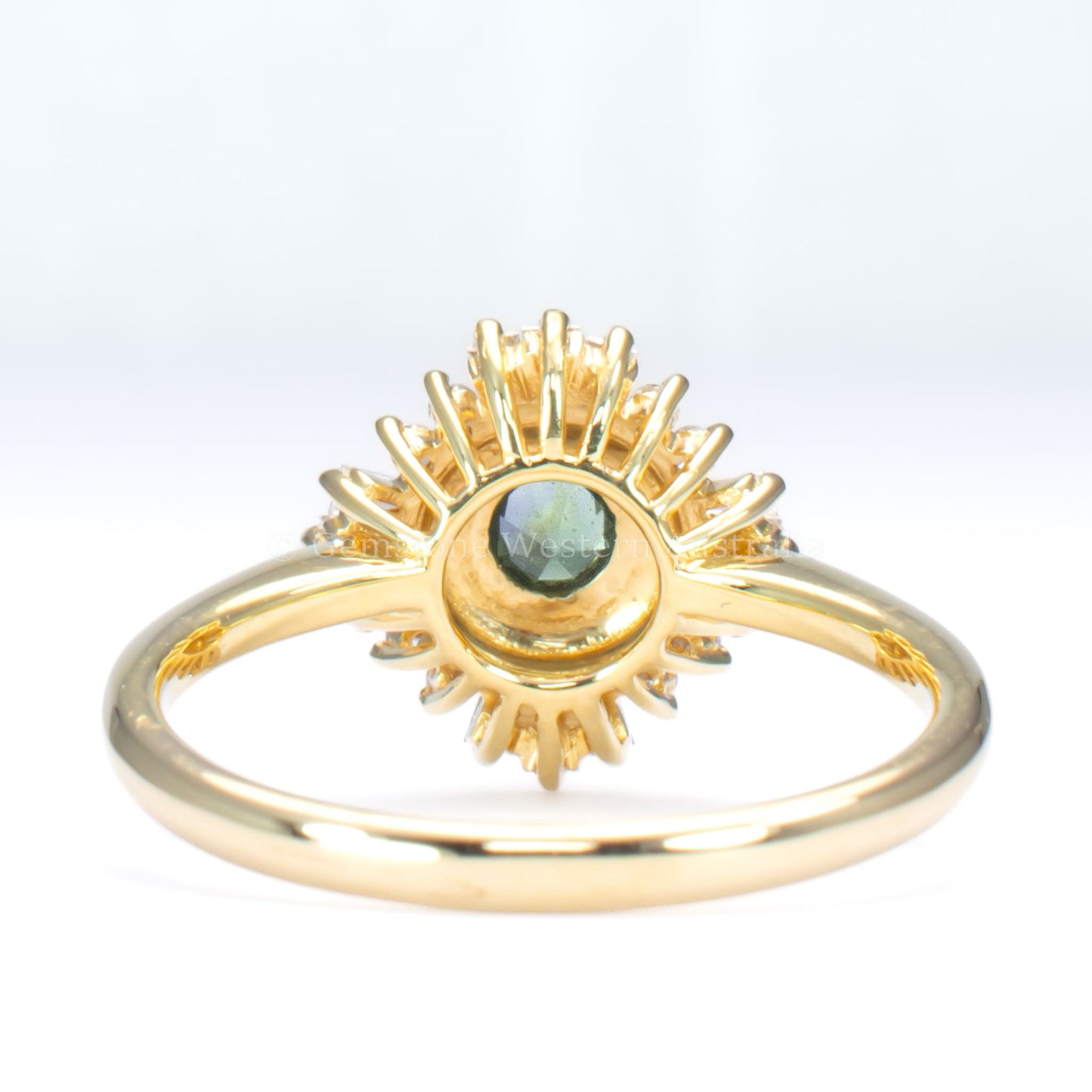 Round Teal Sapphire Bezel-Set Ring