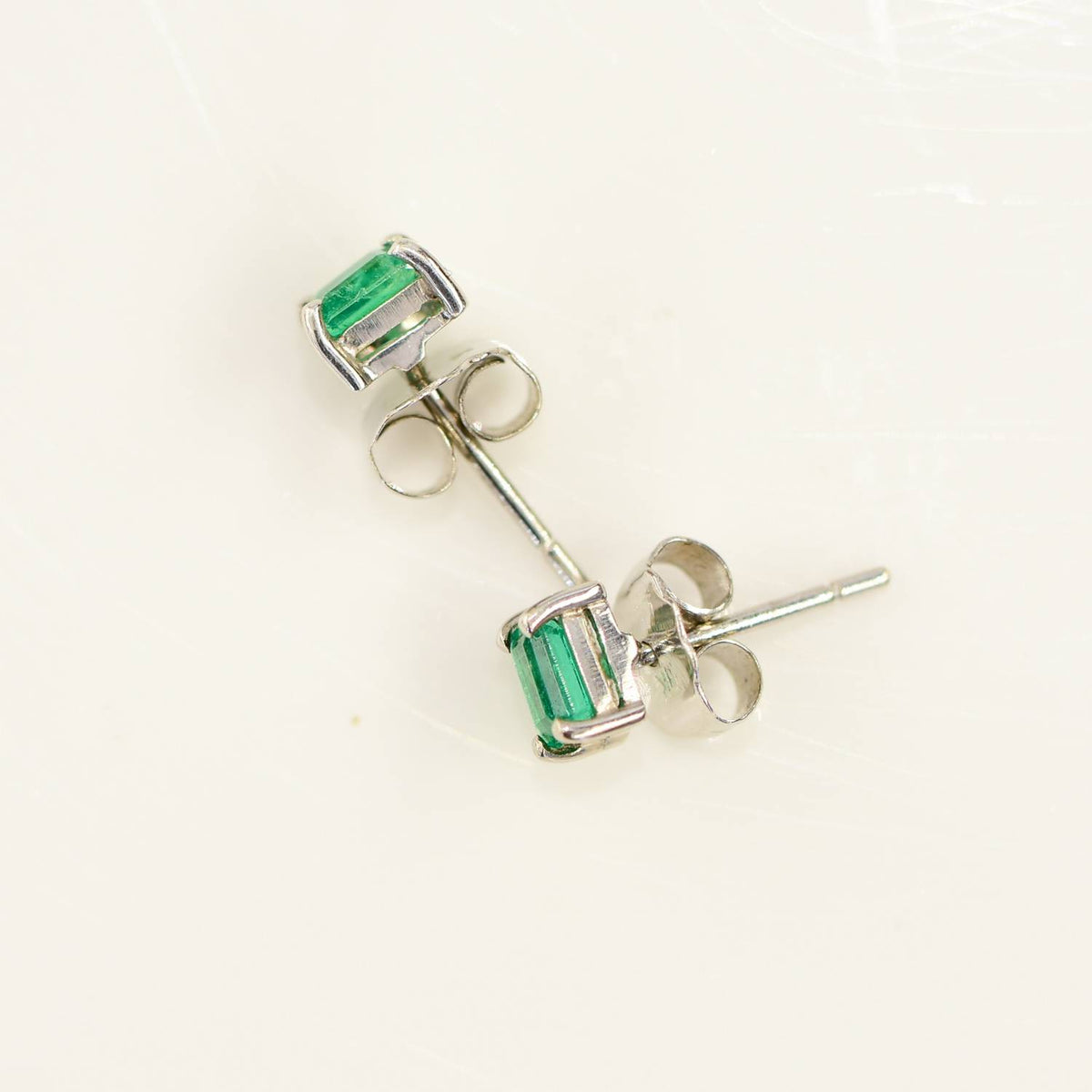 Colombian Emerald Stud Earrings 18K White Gold