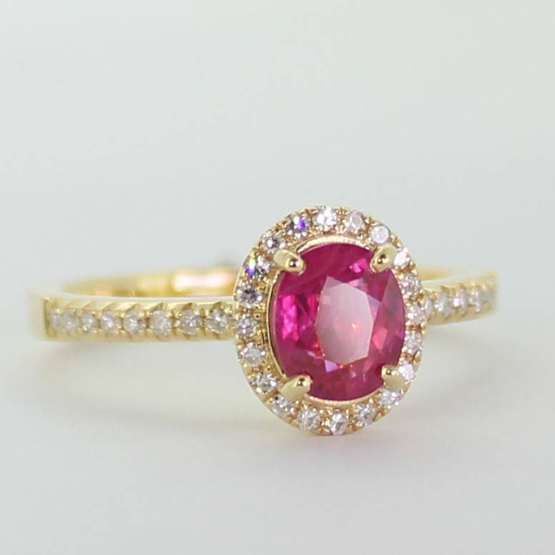 Ruby Ring 18K Yellow Gold Ruby and 36 diamonds Ring. certified NCJV-FGAA