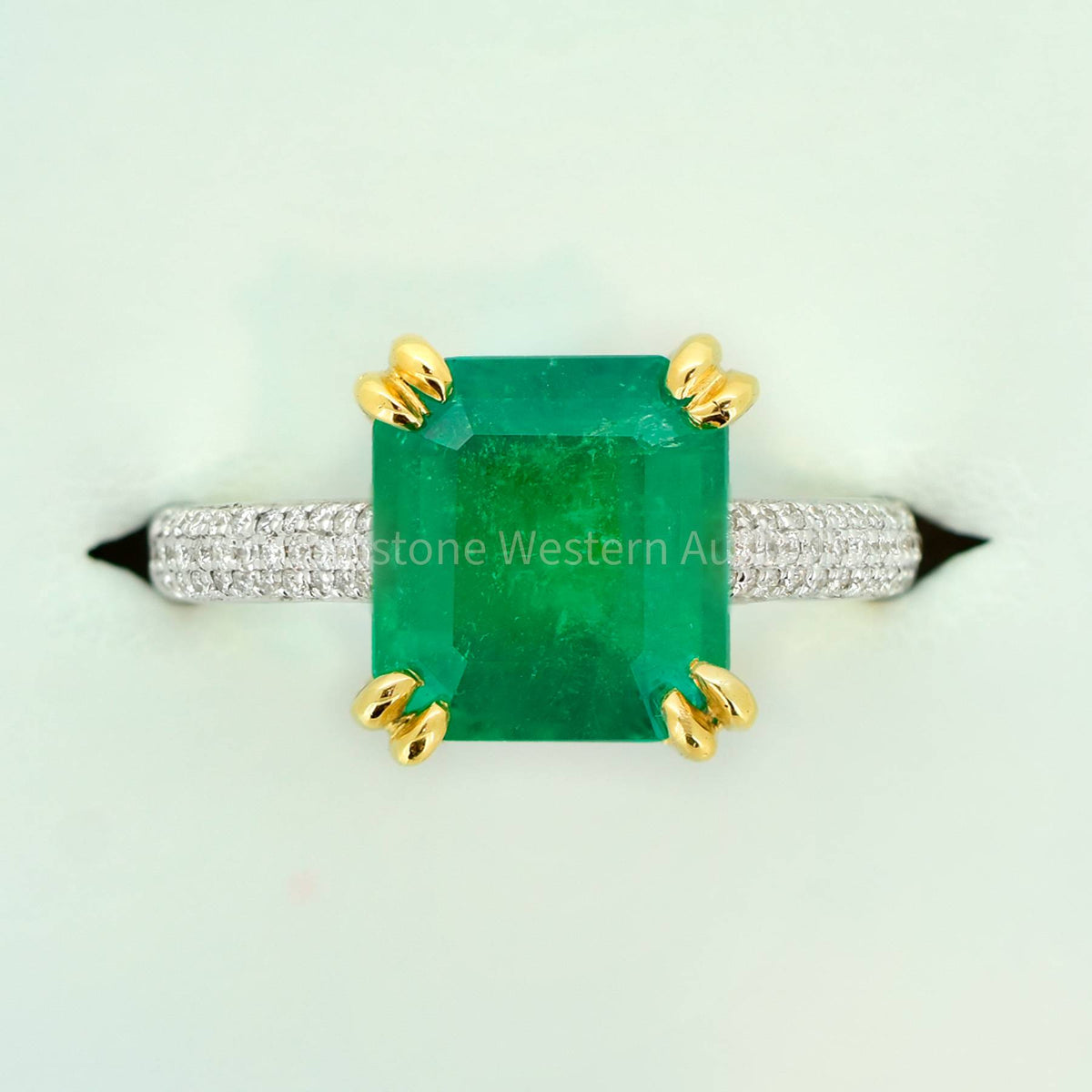 Emerald Cut Natural Colombian Emerald Cocktail Ring with Diamonds