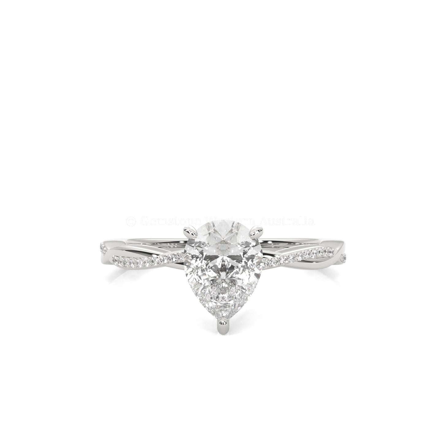 Ava Solitaire Pear-Cut Diamond Ring Twisted band Accents in Gold or Pt950