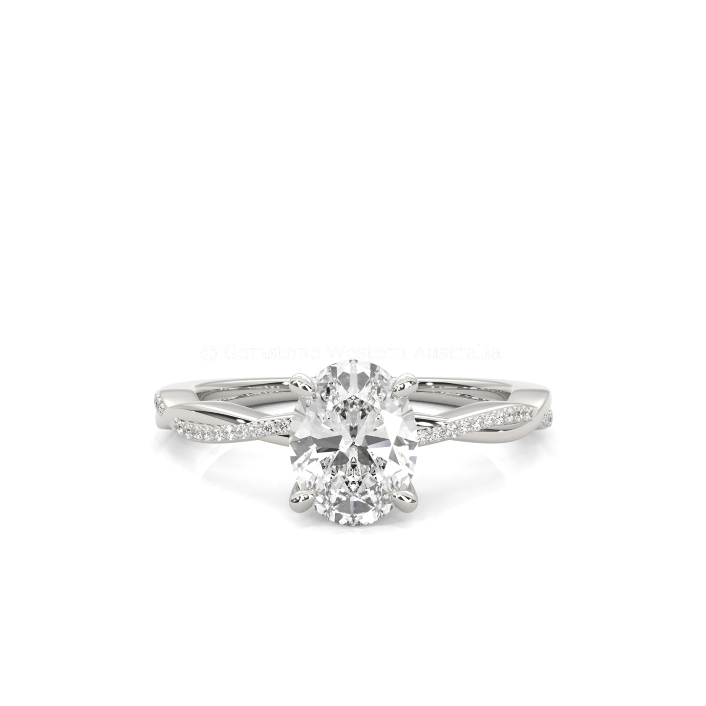 Ava Solitaire Oval-Cut Diamond Ring Twisted band Accents in Gold or Pt950