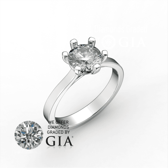 1 Carat E VS1 Round Diamond Engagement Ring in 18k Gold GIA Certified