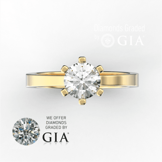 1 Carat E VS1 Round Diamond Engagement Ring in 18k Gold GIA Certified