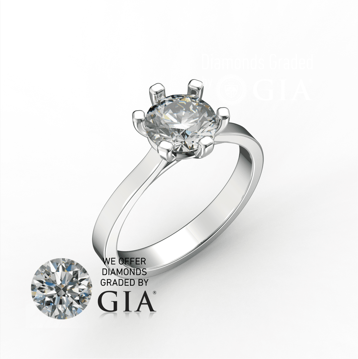 1 Carat E VVS1 Round Diamond Engagement Ring in 18k Gold GIA Certified