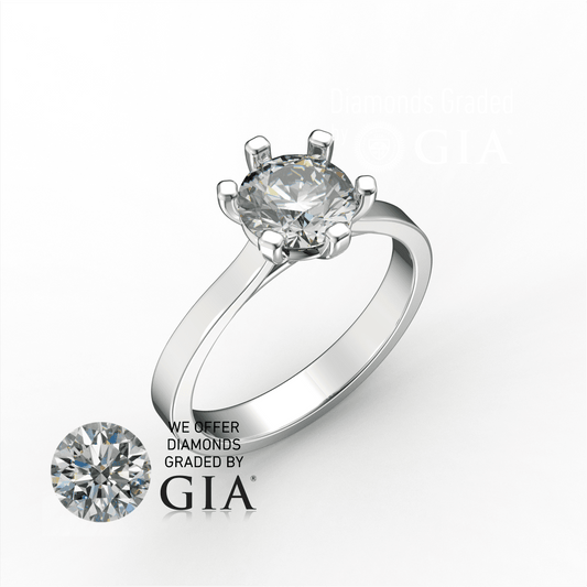 1 Carat E VVS1 Round Diamond Engagement Ring in 18k Gold GIA Certified
