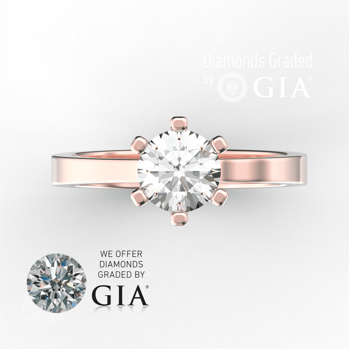 1 Carat E VVS1 Round Diamond Engagement Ring in 18k Gold GIA Certified