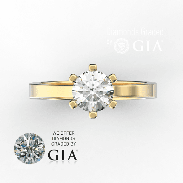 1 Carat E VVS1 Round Diamond Engagement Ring in 18k Gold GIA Certified