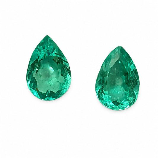 Matched pair of natural Colombian emeralds totalling 1.63 ct, pear cut