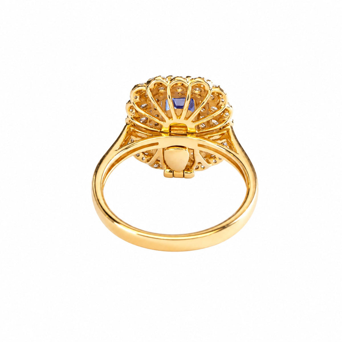 Underside of the convertible sapphire ring showing the detachable head