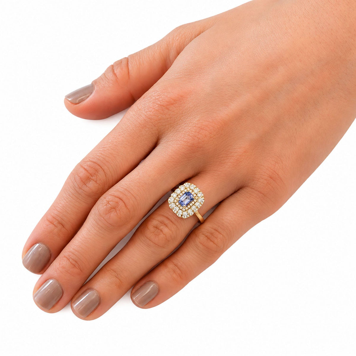Convertible Ceylon sapphire ring worn on the hand