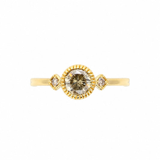 Salt and pepper diamond ring with two white diamonds in yellow gold