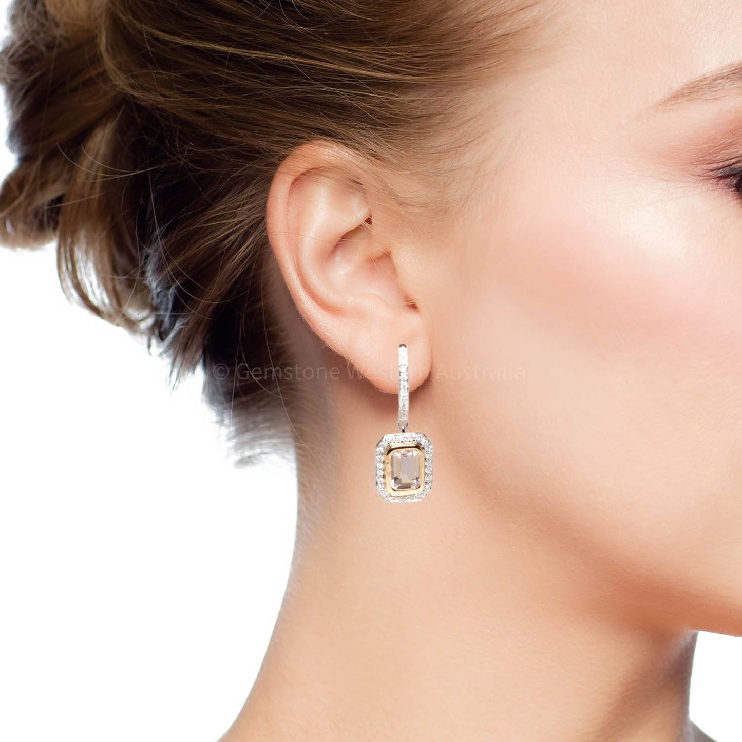 Morganite and Diamonds Dangle Earrings in 18K White Gold