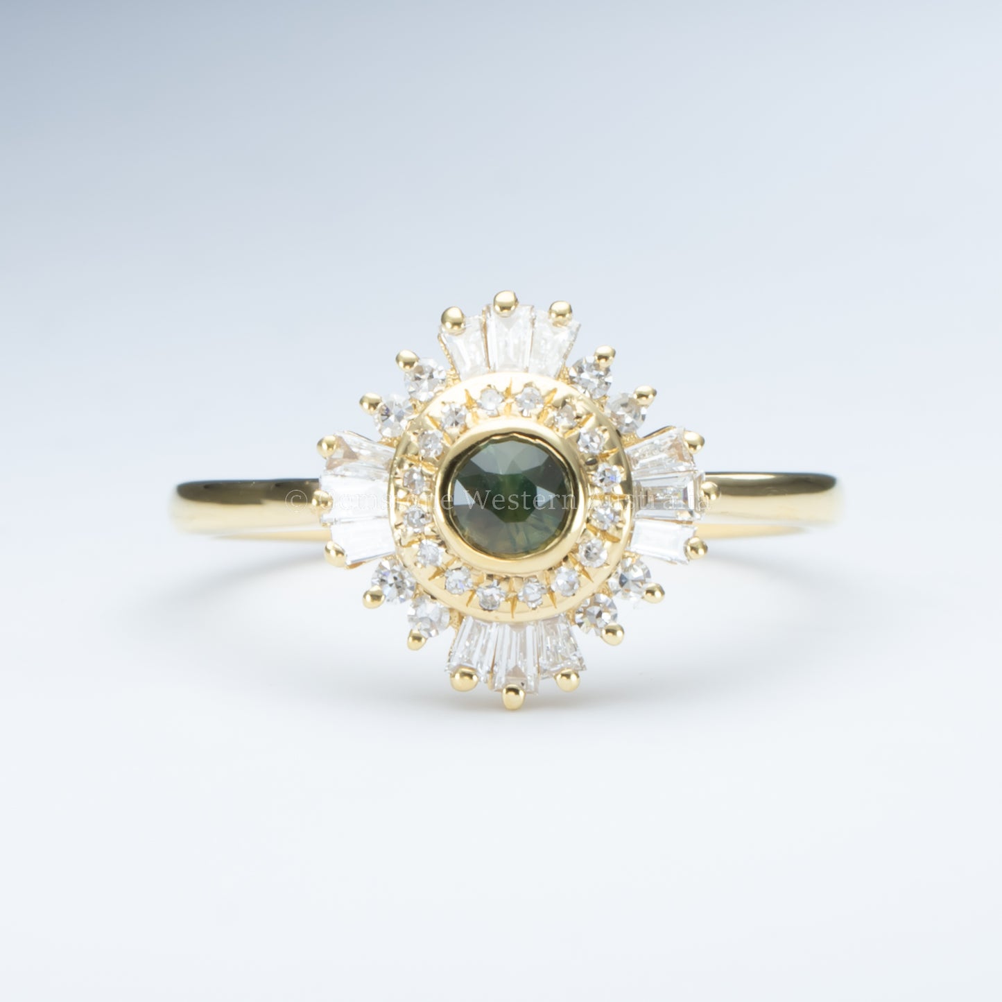 Natural Teal Sapphire Ring - Teal Sapphire Diamond Halo Ring 18K Gold