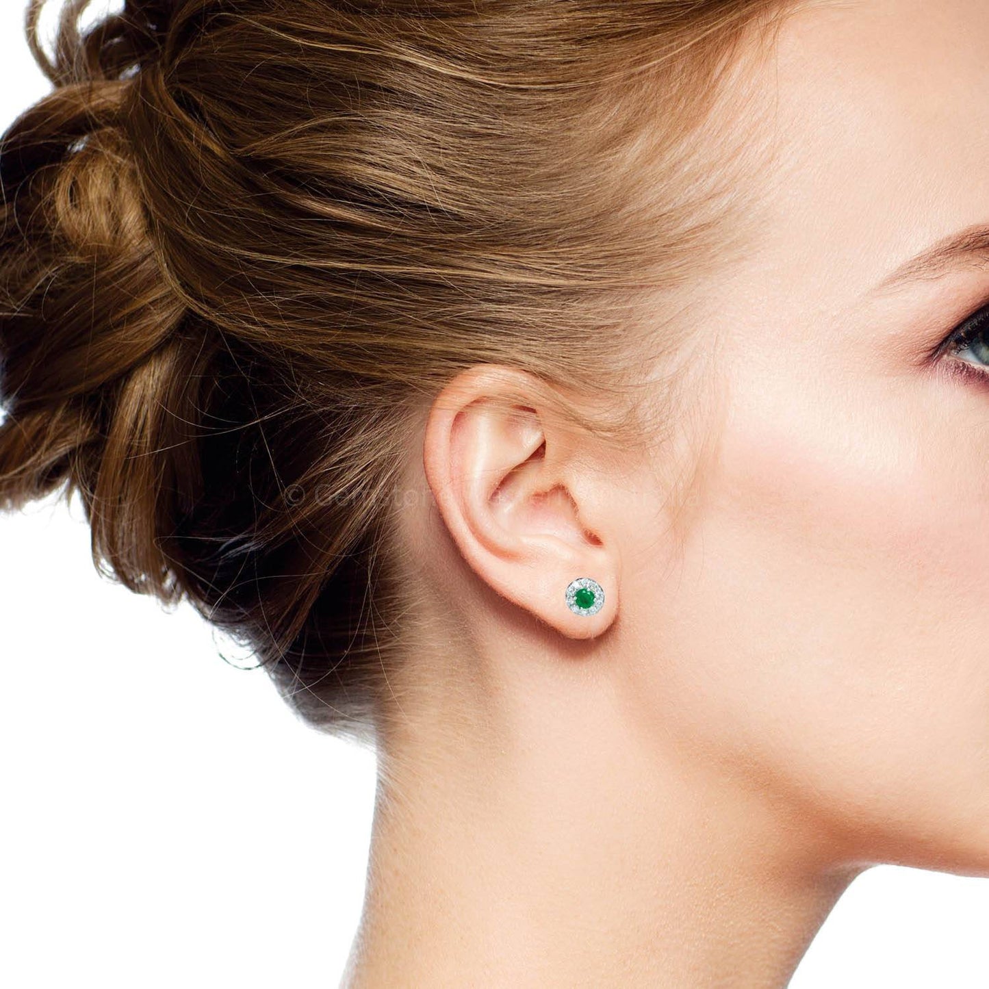 Colombian Emerald Diamond Studs Earrings in 18K Gold