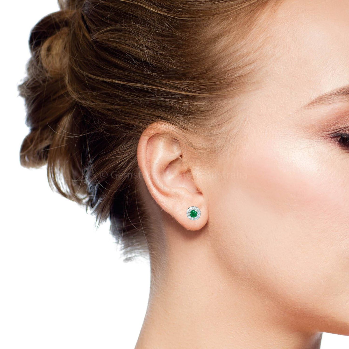 Colombian Emerald Diamond Studs Earrings in 18K Gold
