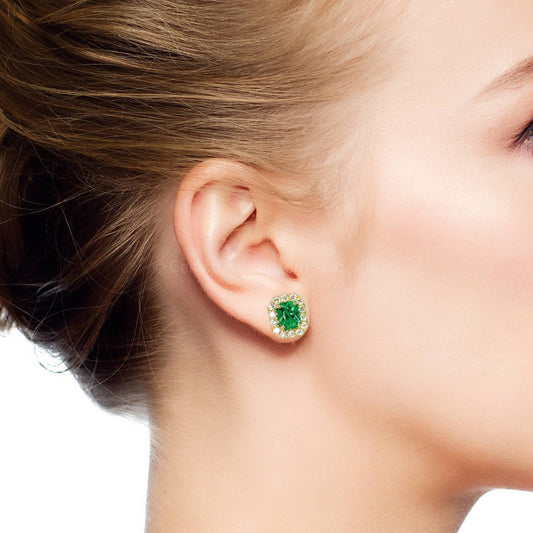 Elegant Emerald and Diamond Stud Earrings 2.02 ct Colombian Emeralds and 0.56ct Diamonds