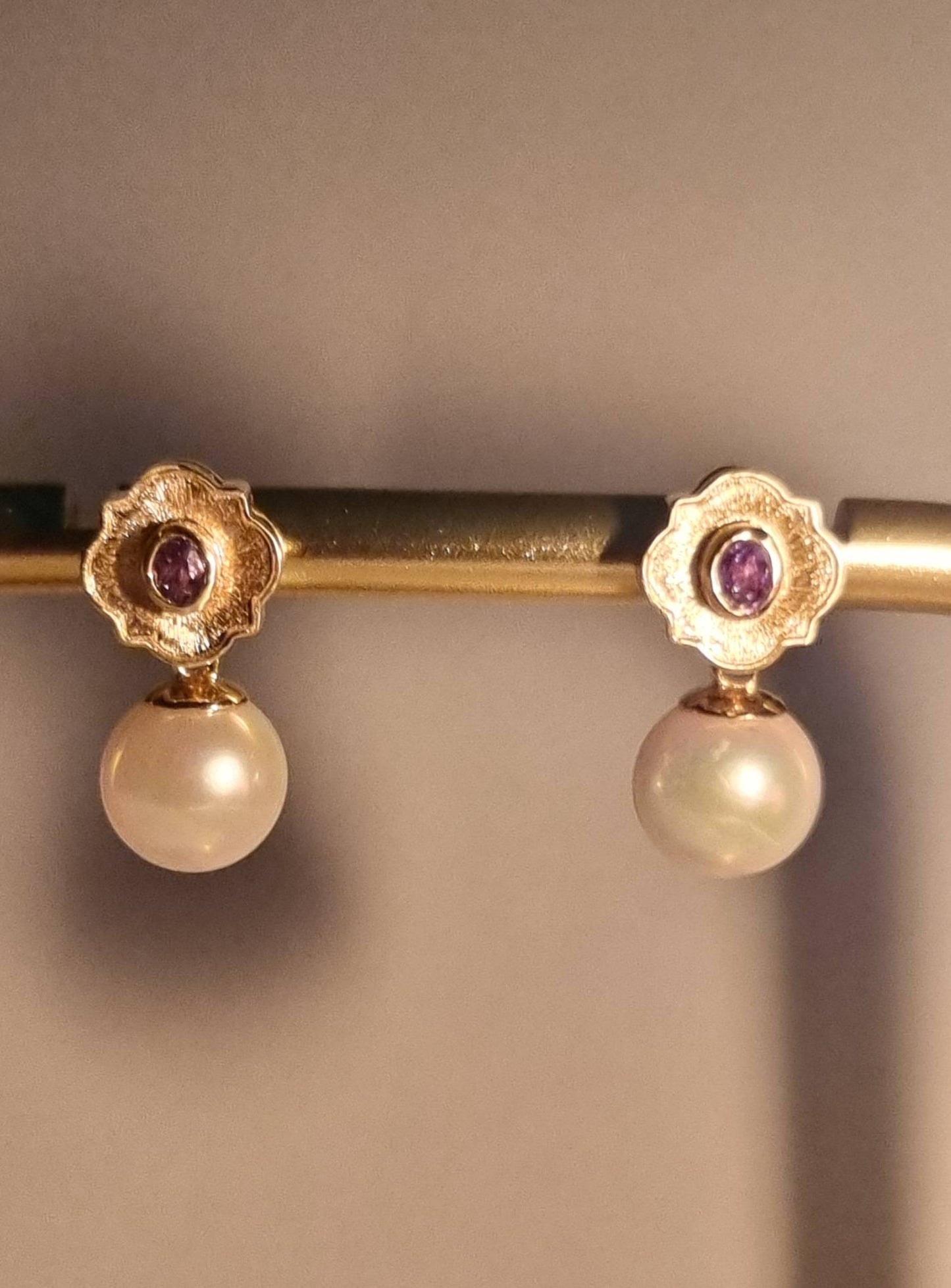 Natural Alexandrite and Akoya Pearl Earrings in 18K Gold