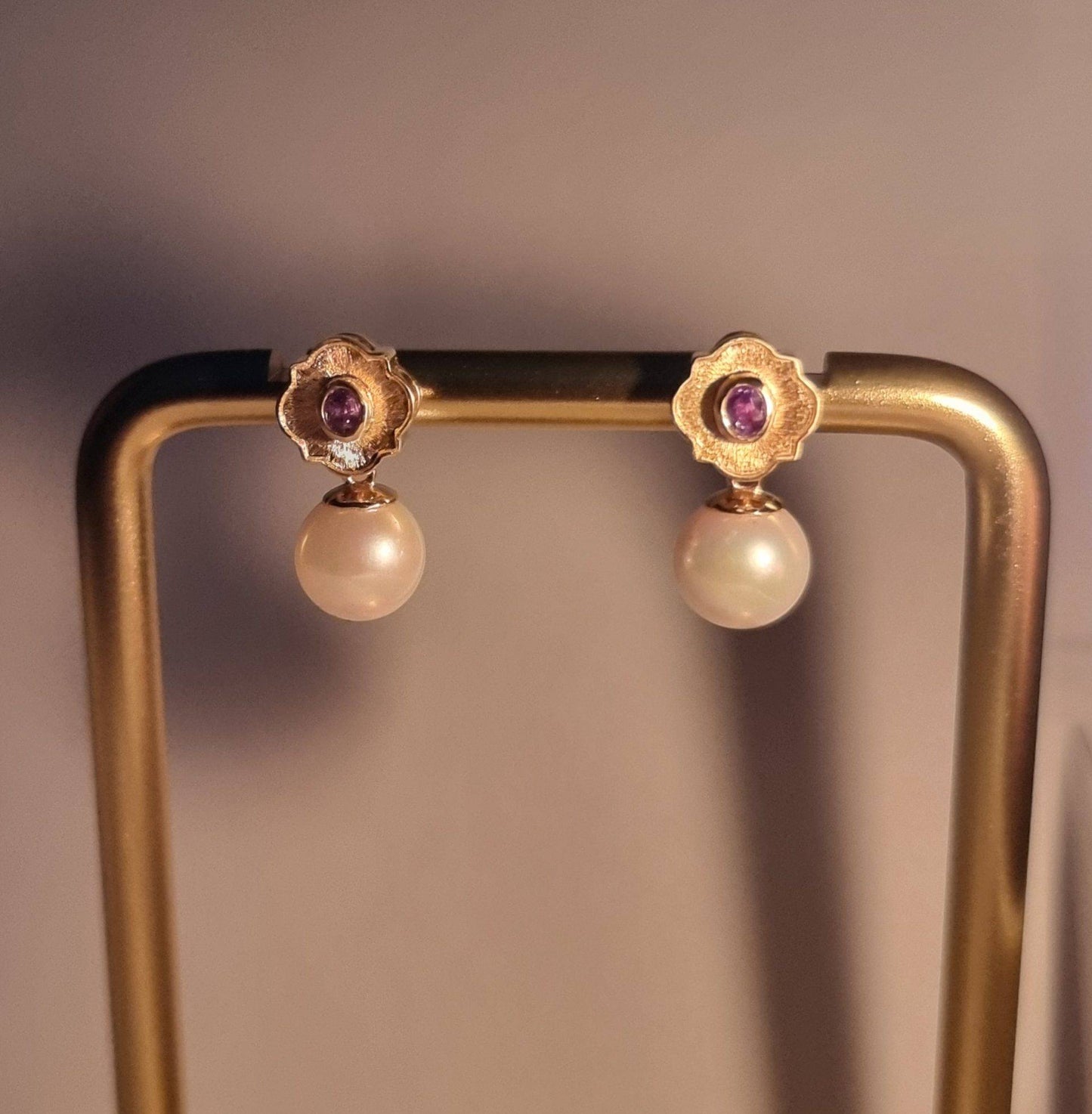 Natural Alexandrite and Akoya Pearl Earrings in 18K Gold