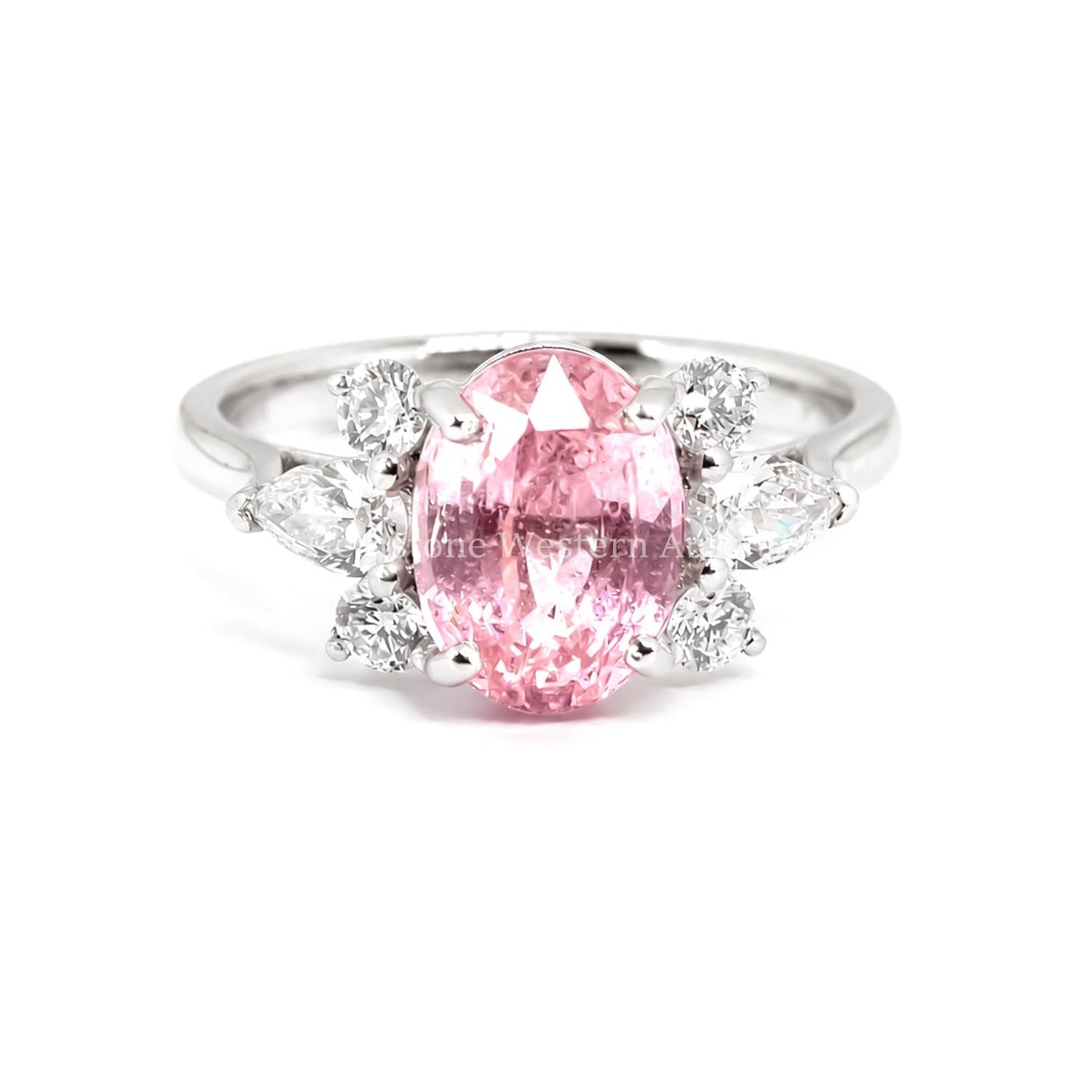 4.32 carat natural padparadscha sapphire statement ring with diamond accents in platinum 950