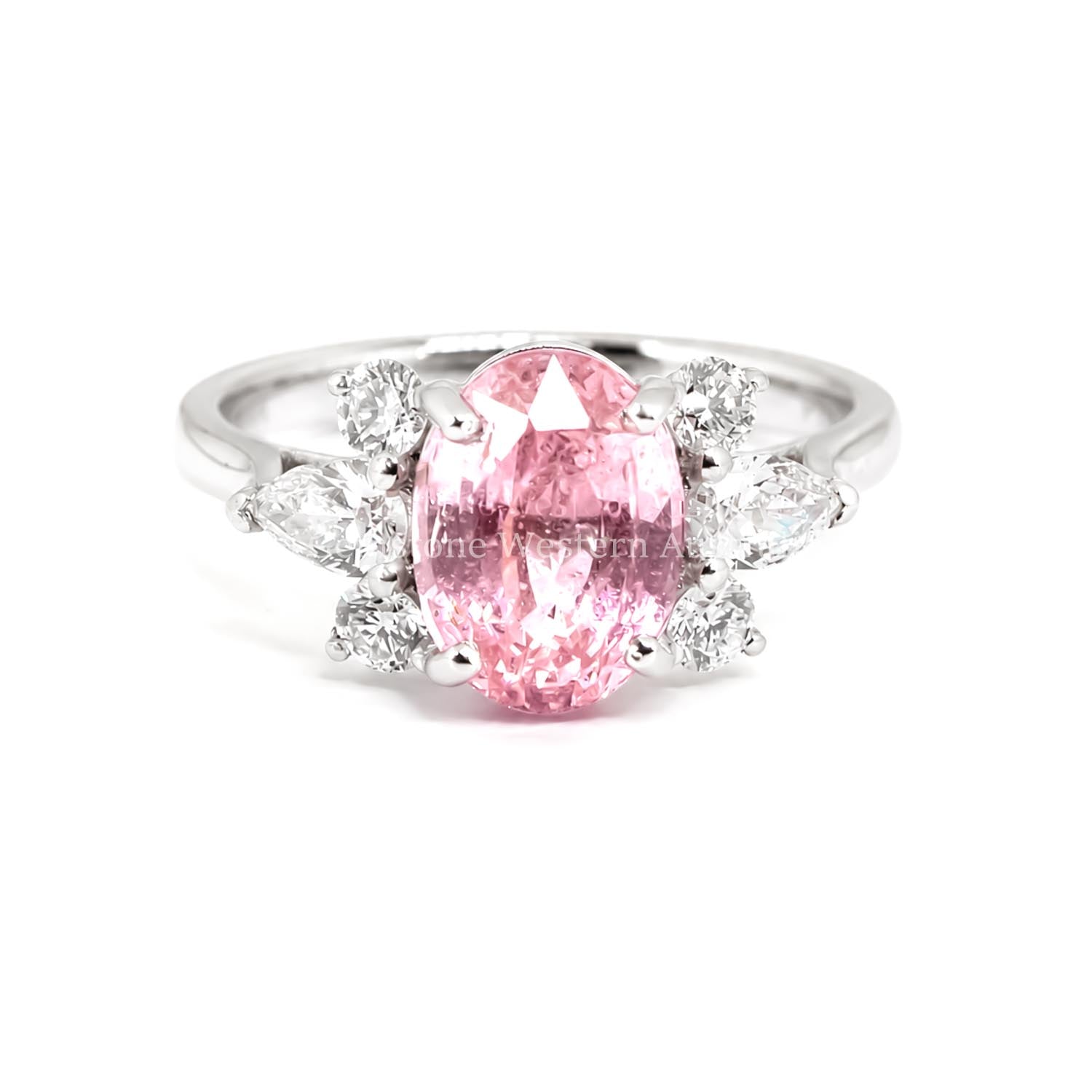 4.32 carat natural padparadscha sapphire statement ring with diamond accents in platinum 950