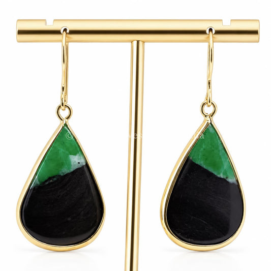 Colombian emerald rough drop earrings in 18K yellow gold