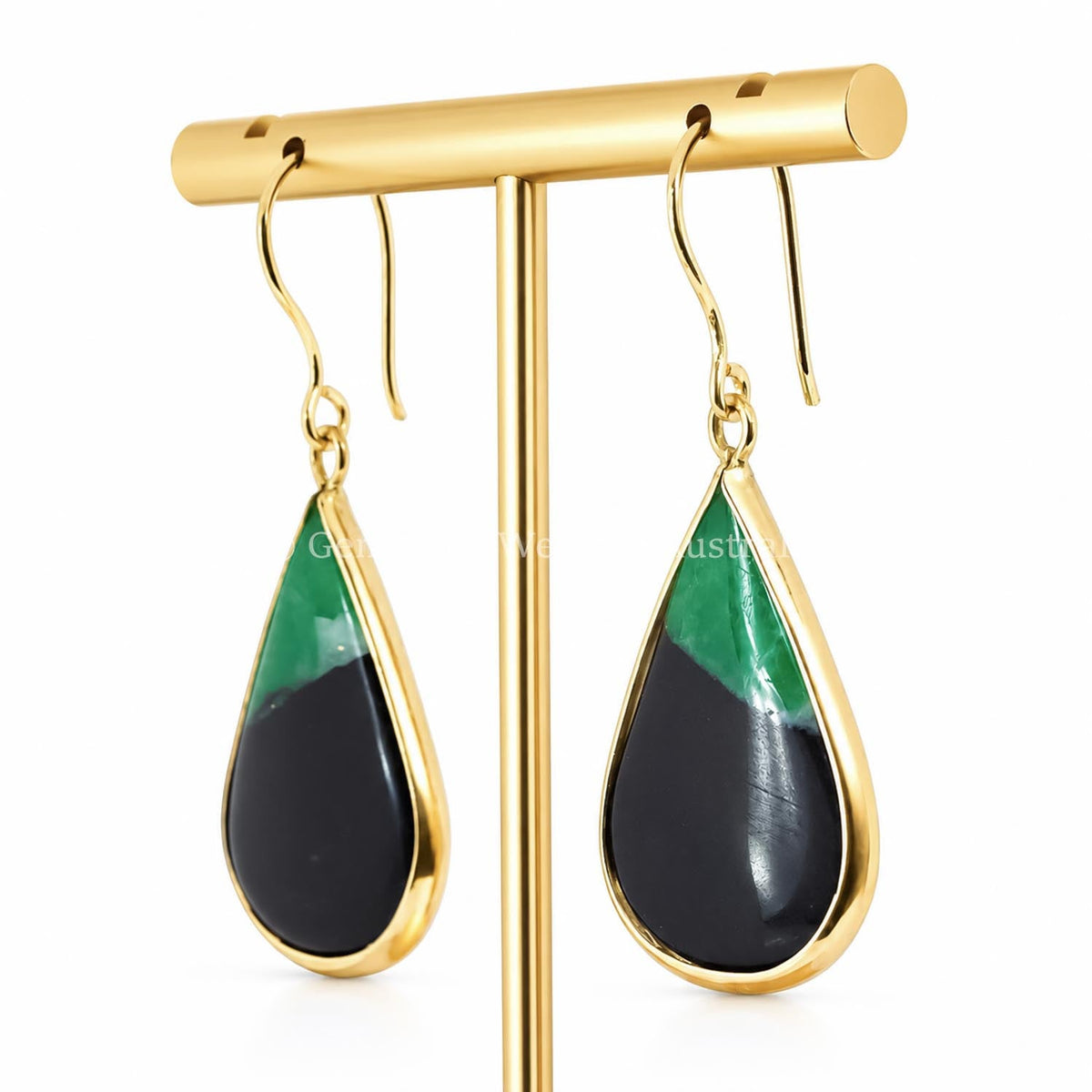 Natural emerald and lutite rough earrings with shepherd hook wires in 18K gold