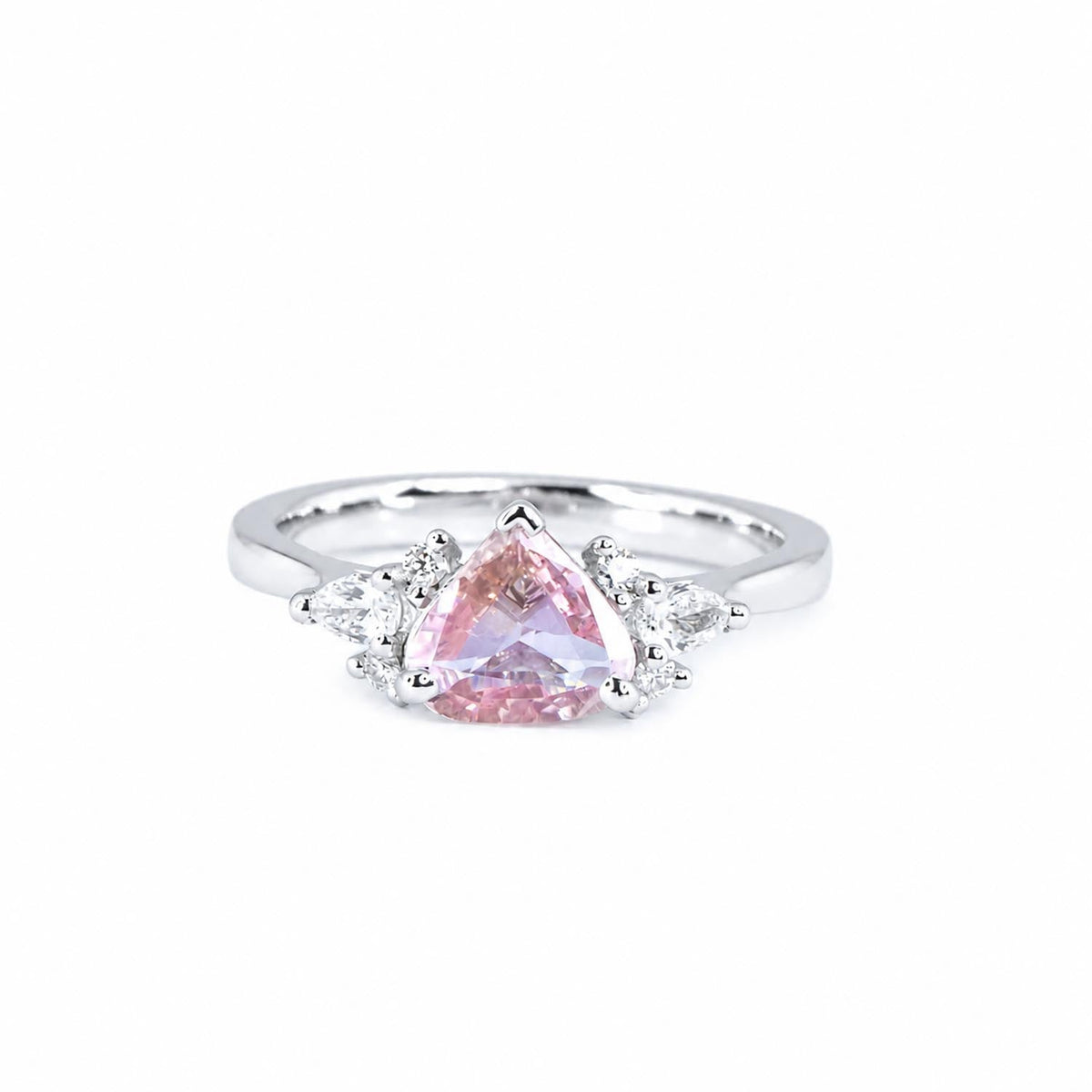 Natural unheated pink sapphire ring with diamond accents in platinum 950