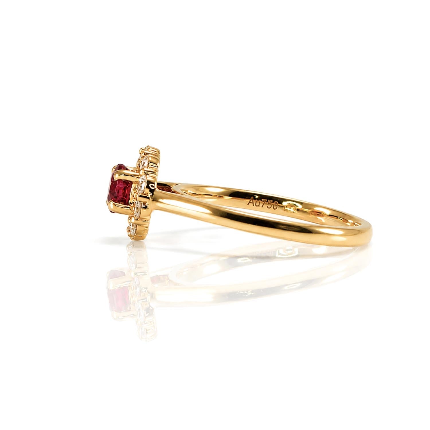 Natural Round Ruby Halo Ring in 18K Yellow Gold – side view