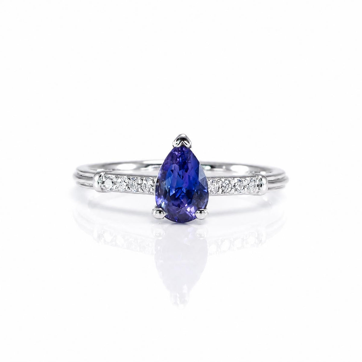 Natural Purple Blue Sapphire Solitaire Ring with Accents – front view
