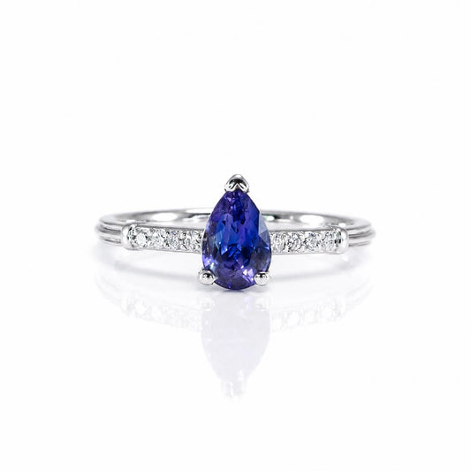 Natural Purple Blue Sapphire Solitaire Ring with Accents – front view