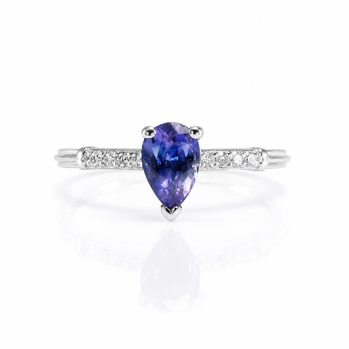 Natural Purple Blue Sapphire Solitaire Ring with Accents – side view