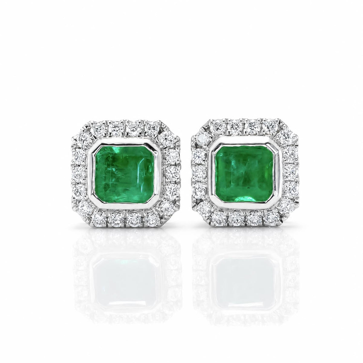 Emerald Cut Emerald Studs – front view