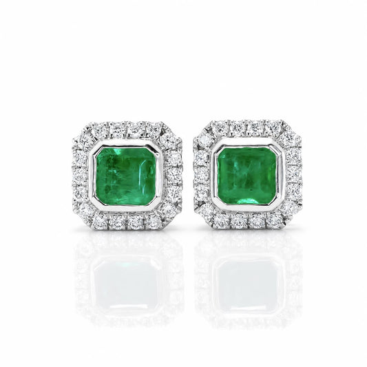 Emerald Cut Emerald Studs – front view