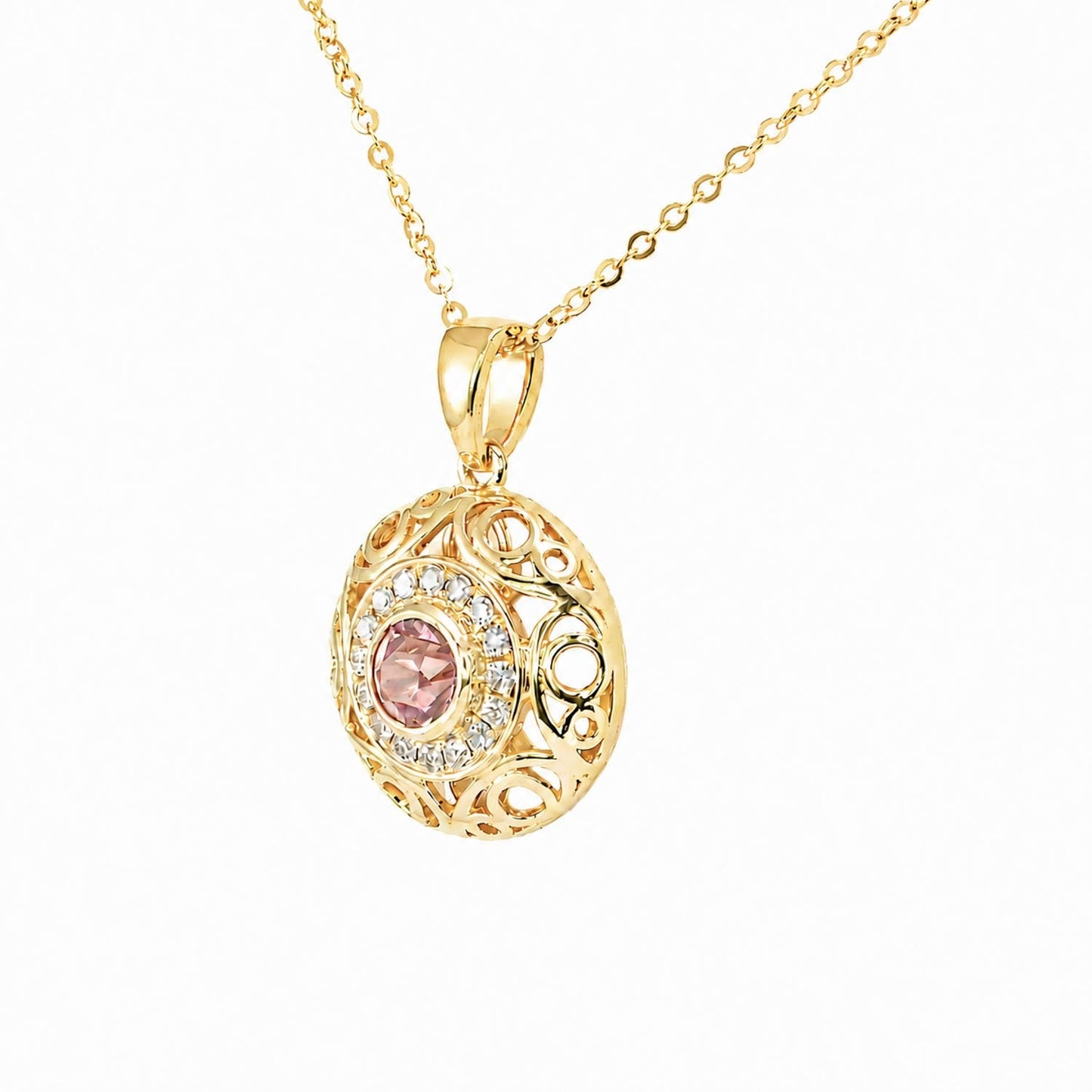 Natural Pink Sapphire Halo Pendant – detail view