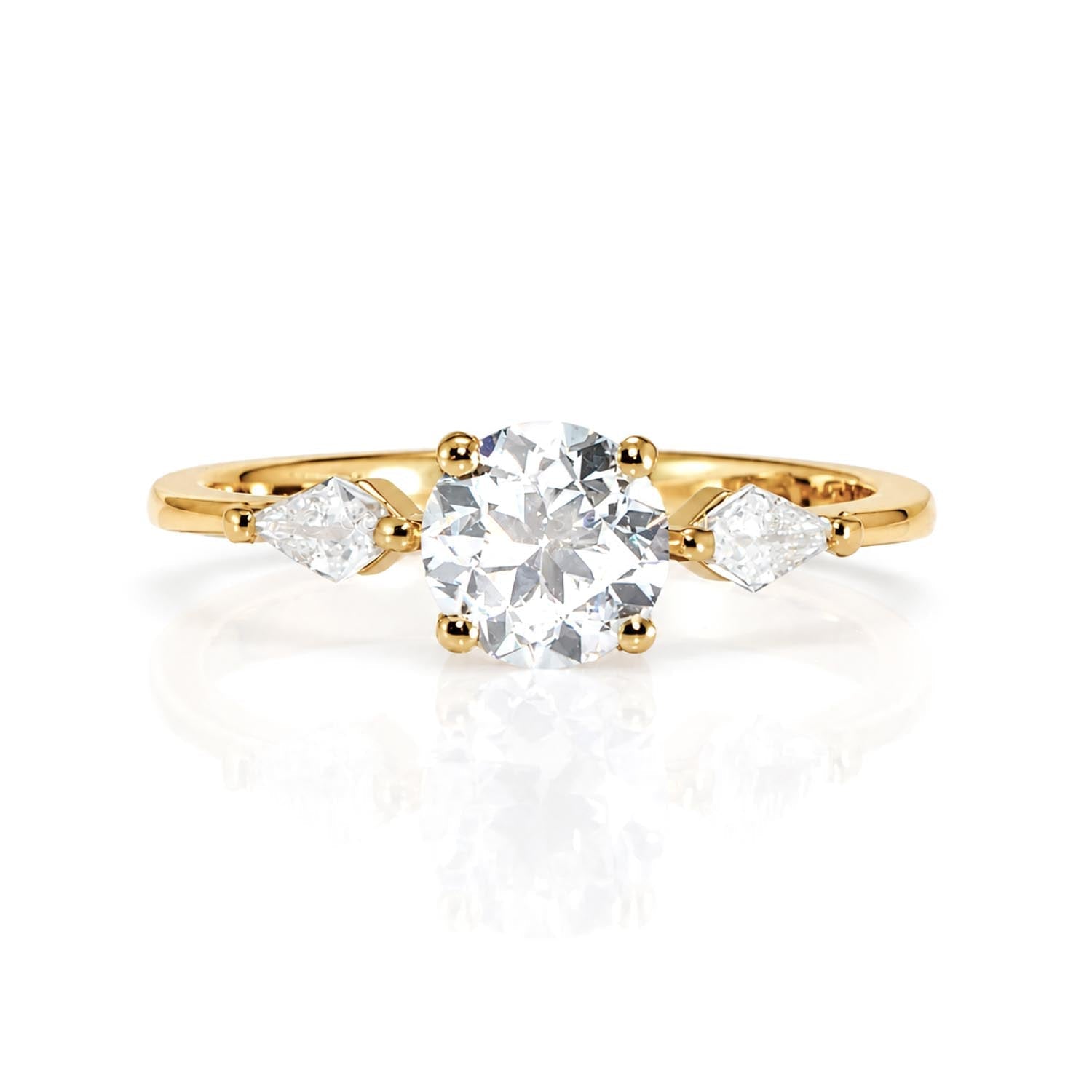 1ct Round Diamond Ring with Kite-Shaped Accents – front view