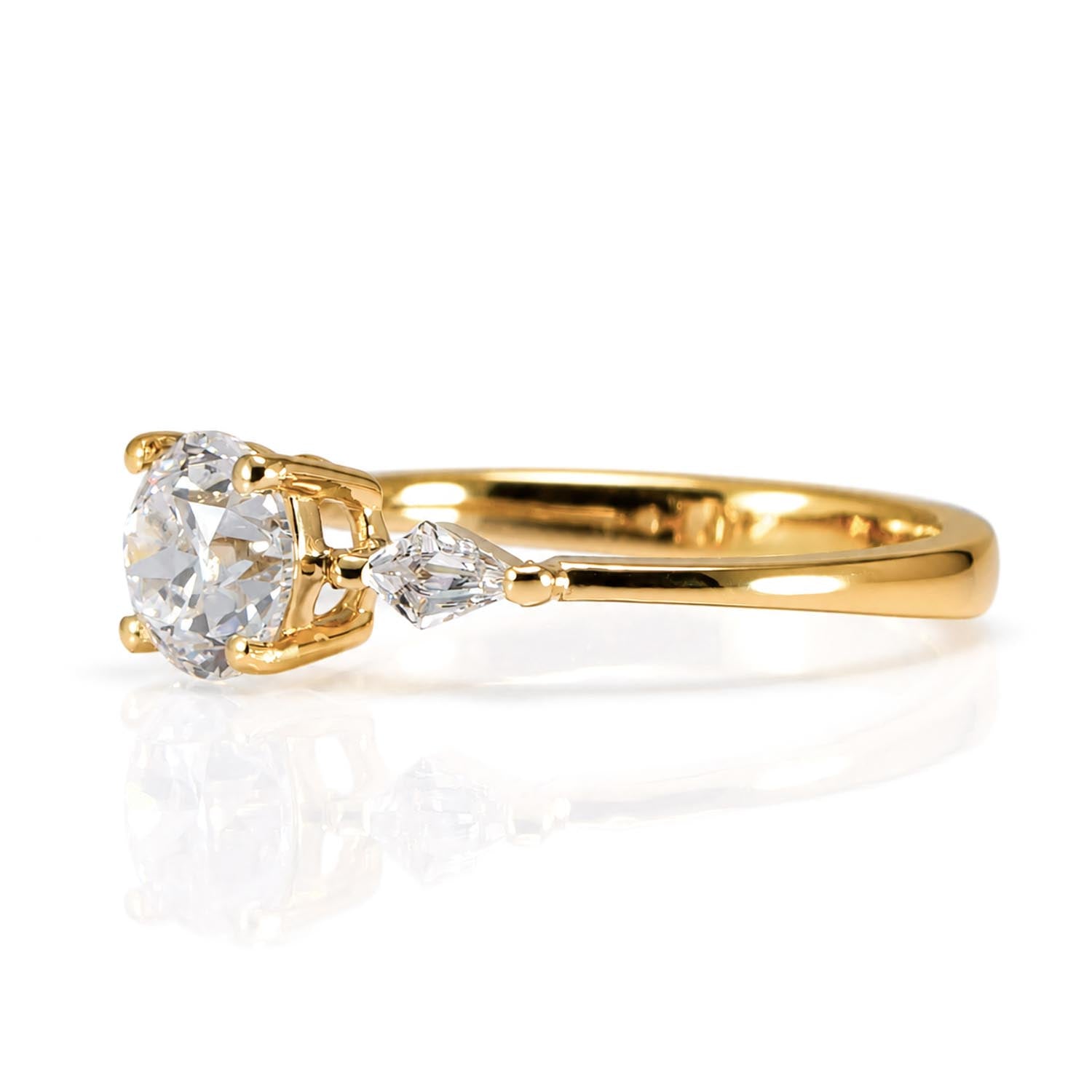 1ct Round Diamond Ring with Kite-Shaped Accents – side view