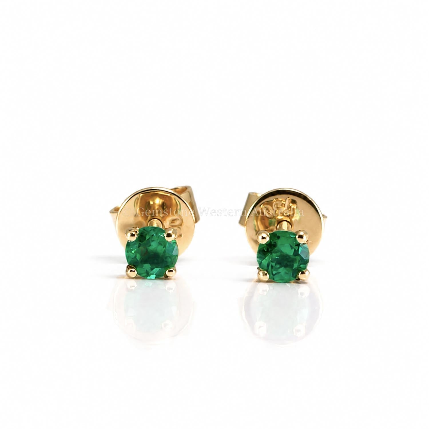 Petite Round Natural Colombian Emerald Stud Earrings – front view